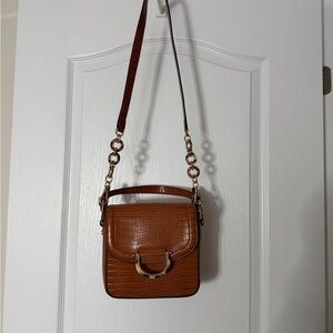 Topshop Brown Croc-Embossed Crossbody Bag